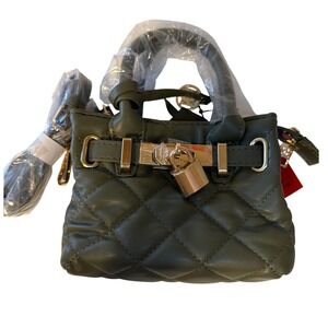 Studio Badgley Mischka Mini Quilted Satchel Olive Green Vegan Leather Crossbody